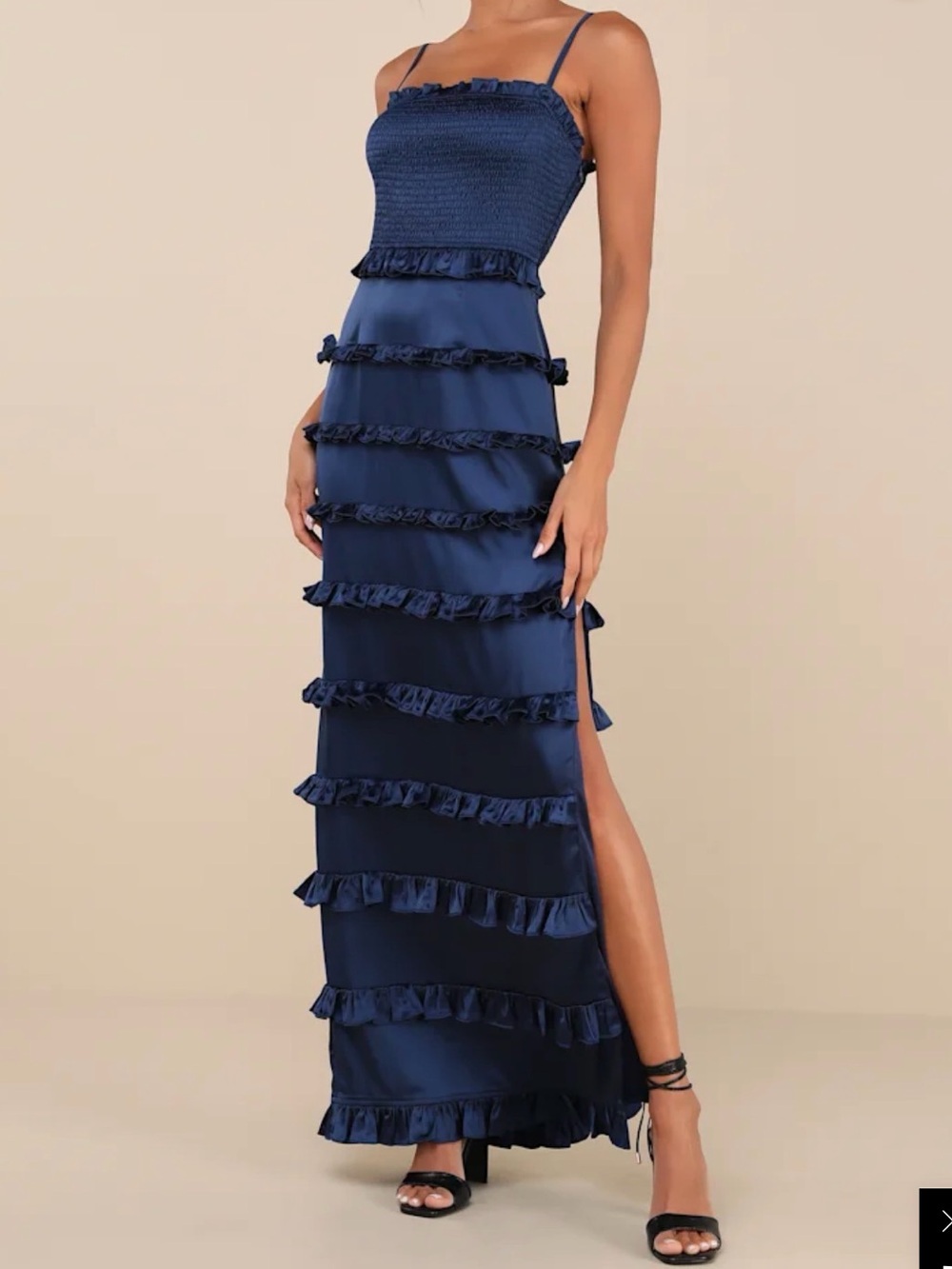 Lulu's Navy Ruffled Tier Maxi Dress with Smocked Bodice
